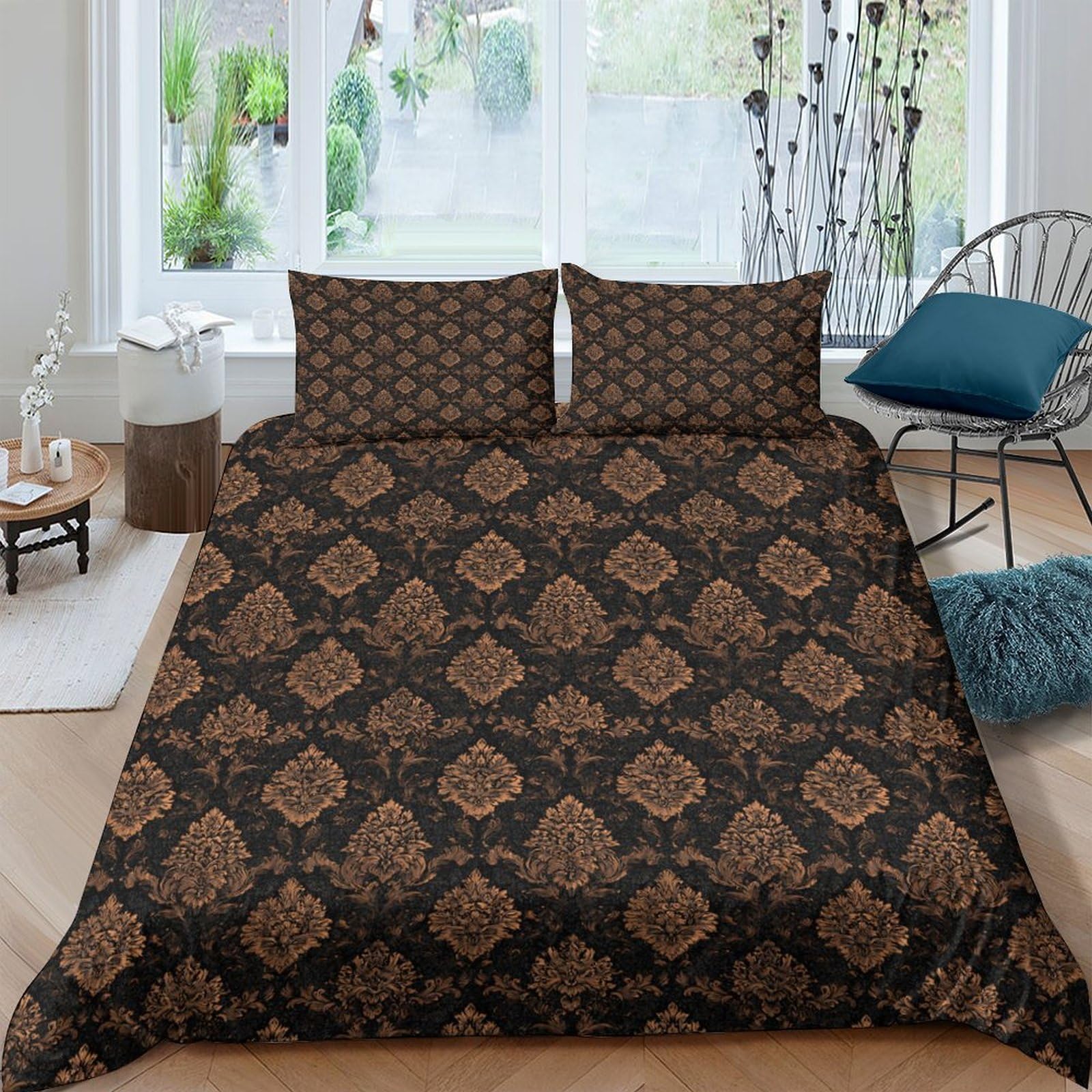 Ctjqhvkz Style-9 3D Printed Vintage Damask Fitted Sheet Microfiber Breathable Brown Baroque Mattress Cover For Bedroom Guest Room Decor Single（135X200cm）