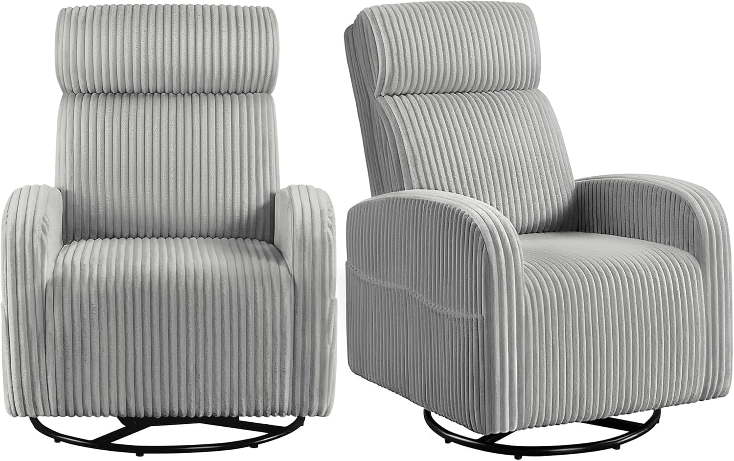 Yaheetech 360° Swivel Glider Chair for Nursery, Rocking Chair Nursing Chair with Side Pockets, Corduroy Glider for Living Room with High Back Light Gray Set of 2