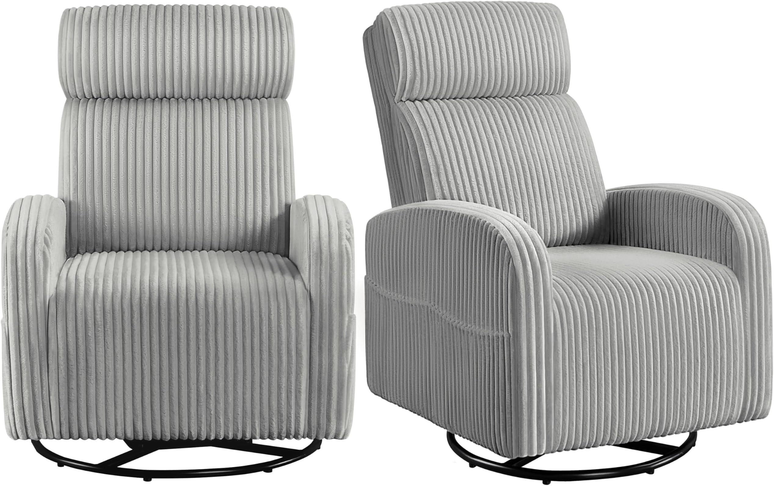 Yaheetech 360ยฐ Swivel Glider Chair for Nursery, Rocking Chair Nursing Chair with Side Pockets, Corduroy Glider for Living Room with High Back Light Gray Set of 2