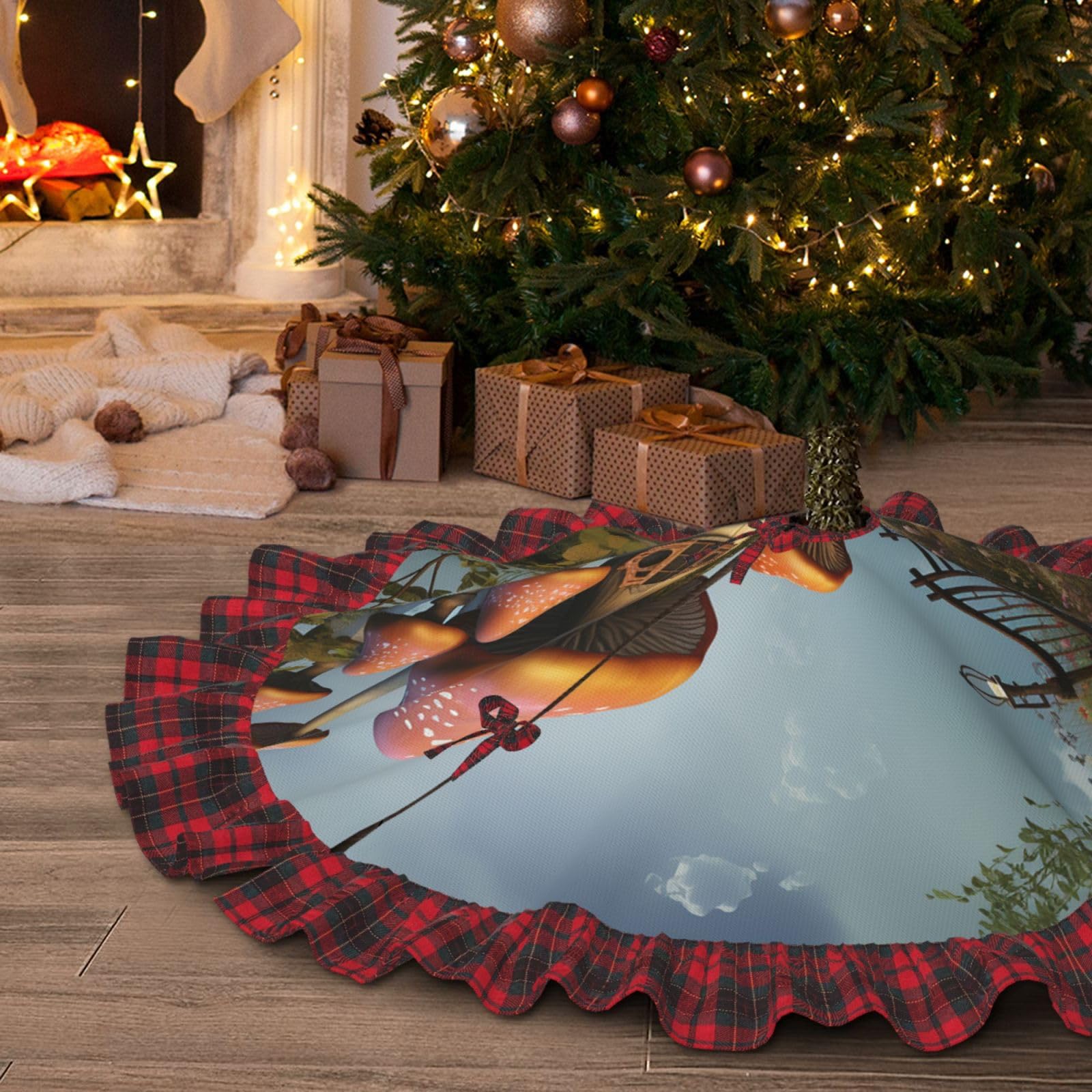 Jupe de sapin de Noël à champignons de 122 cm au pied du lit ou au salon pour les fêtes