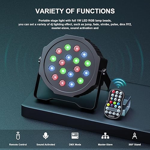 Miniatura 7 de UKing Luces LED Par de luces inalámbricas alimentadas por batería para eventos 18W RGB luz de iluminación de escenario recargable 20 horas por