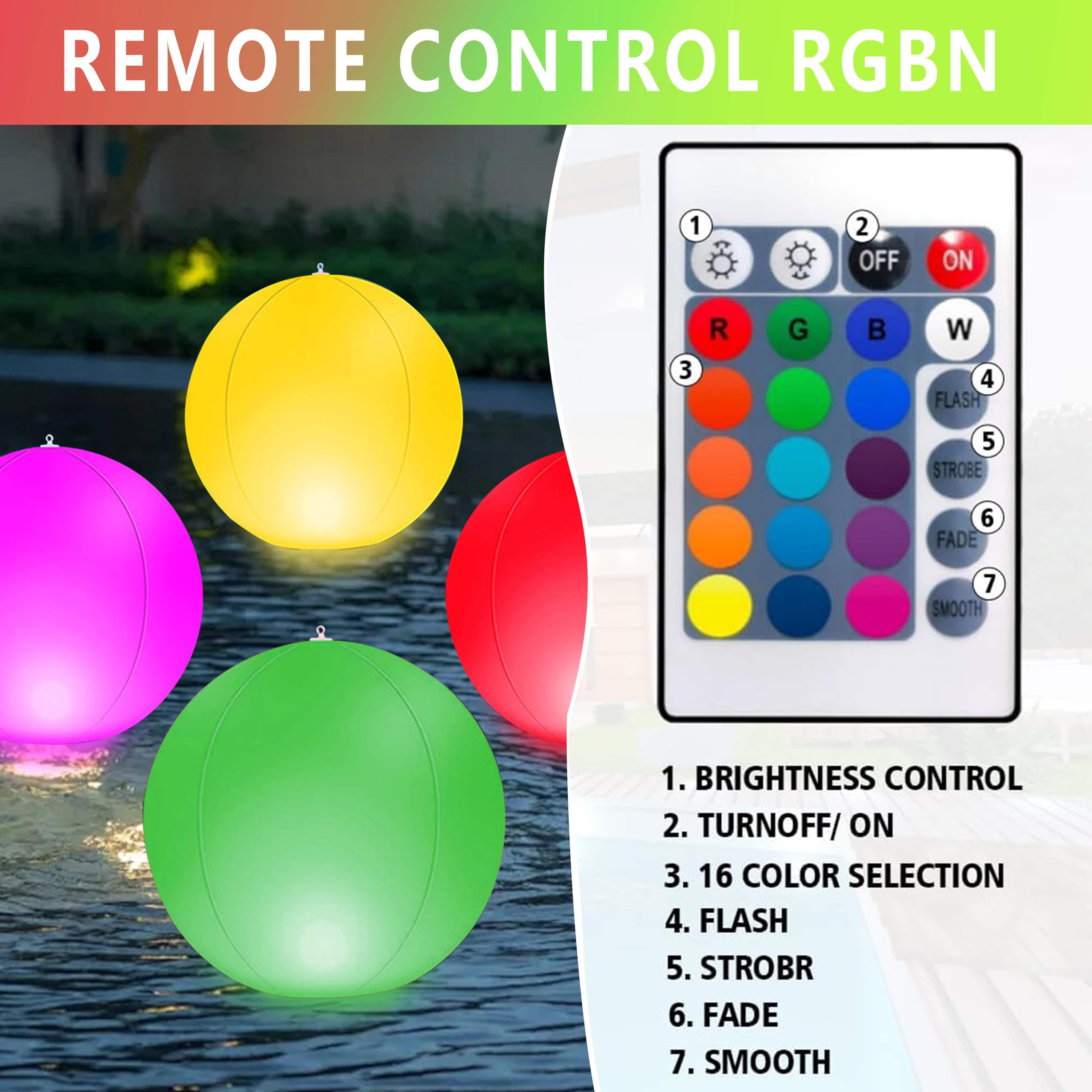 Luces Flotantes con Control Remoto, Pelotas de Playas Led de 16 Colores, Luz de Piscina Led, Luces Flotantes para Piscina para Fiestas en La Piscina, Playa y Jardín (Pelota 40cm-1)