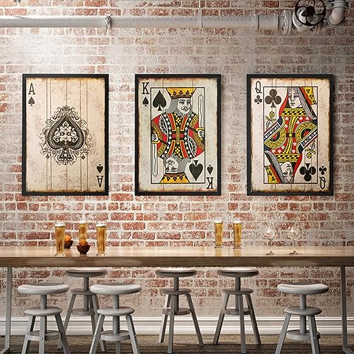 Carteles de naipes de póquer Vintage Impresión en lienzo Sala de estar moderna Arte de la pared Decoración 20x30cmx3 Sin marco