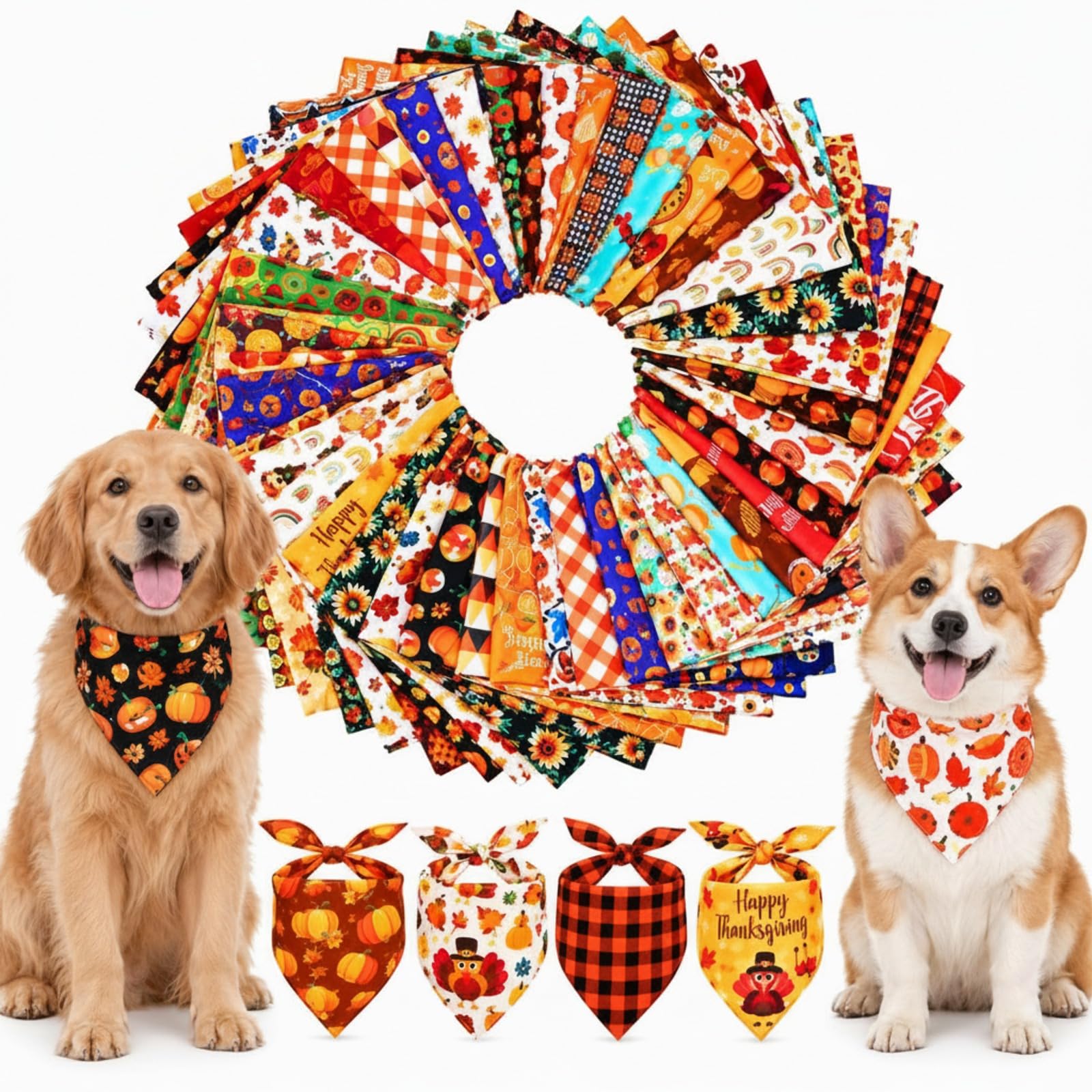 Newwiee 200 Pcs Fall Dogs Bandanas Bulk for Dogs, XL, 31.5 x 21.65 Inch
