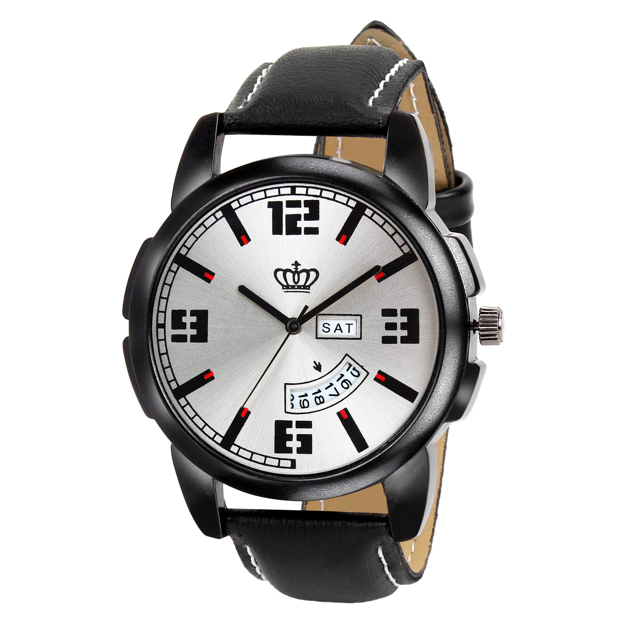 SMAEL Exclusive Quartz Movement Silver Dial Black Leather Strap Day and Date Analogue Mens and Boys Wrist Watch (CSM135) (B07MLFMDHX) Amazon Price History, Amazon Price Tracker
