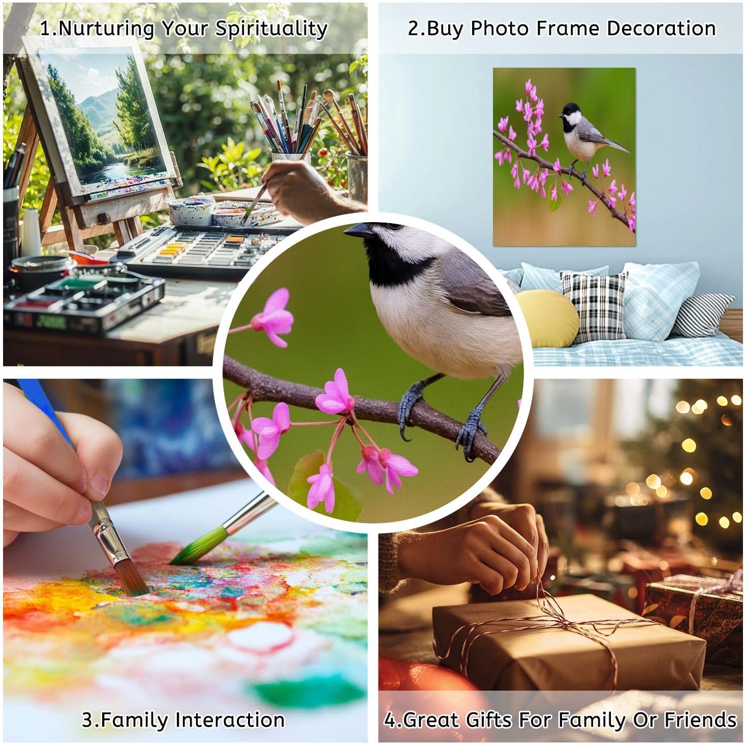 VETEB Paint by Numbers Kit for Adults Beginner Black Capped Chickadee Redbud DIY Painting on Canvas by Numbers Acrylic Oil Painting for Home Decor Gifts 16"x20"