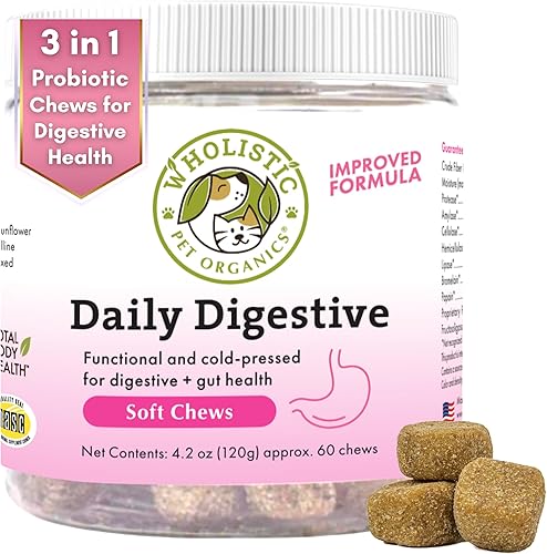 Wholistic Pet Organics Probiotic Chews for Dogs Digestive Health - 60 Count - Dog Probiotics and Digestive Enzymes - Support Gut Health Immune