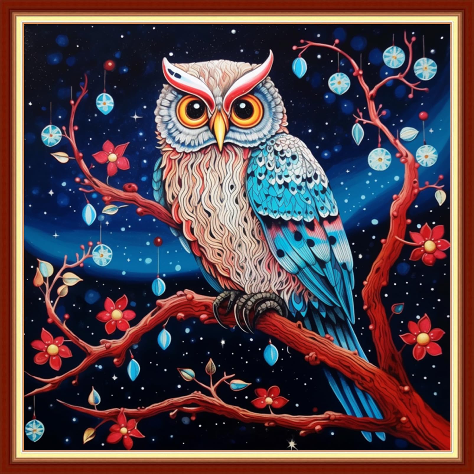 Funxvoot Stamped Cross Stitch Kits Beginners Full Range of Embroidery Kits for Adults 11CT Embroidery Patterns Needlepoint Kits Printed Cross Stitch Kits -（Starry Owl 18x18 inchs）