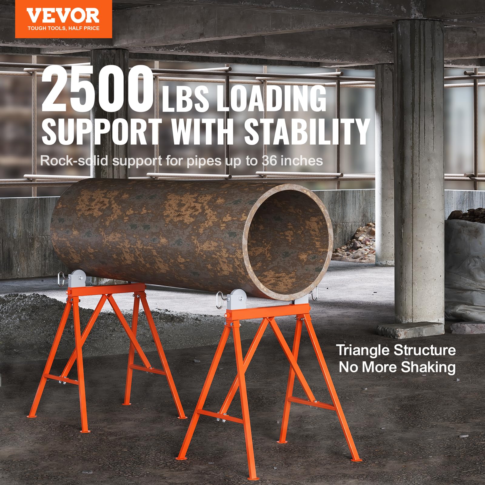 VEVOR Supporto per tubi con testa a rullo, resistente capacità di carico di 1134 kg, adatto per tubi da 5-91,4 cm, supporto per tubi a rullo in acciaio 45 # per saldatura