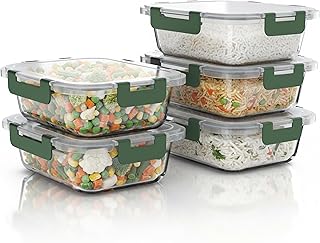 Arendo - Lunchboxen Glas - Frischhaltedosen für Lebensmittel mit Deckel luftdicht - 5er Set - 1000 ml - für Mikrowelle Ofen Gefrierschrank - Spülmaschinen geeignet - Vorratsdosen Meal Prep Boxen Set