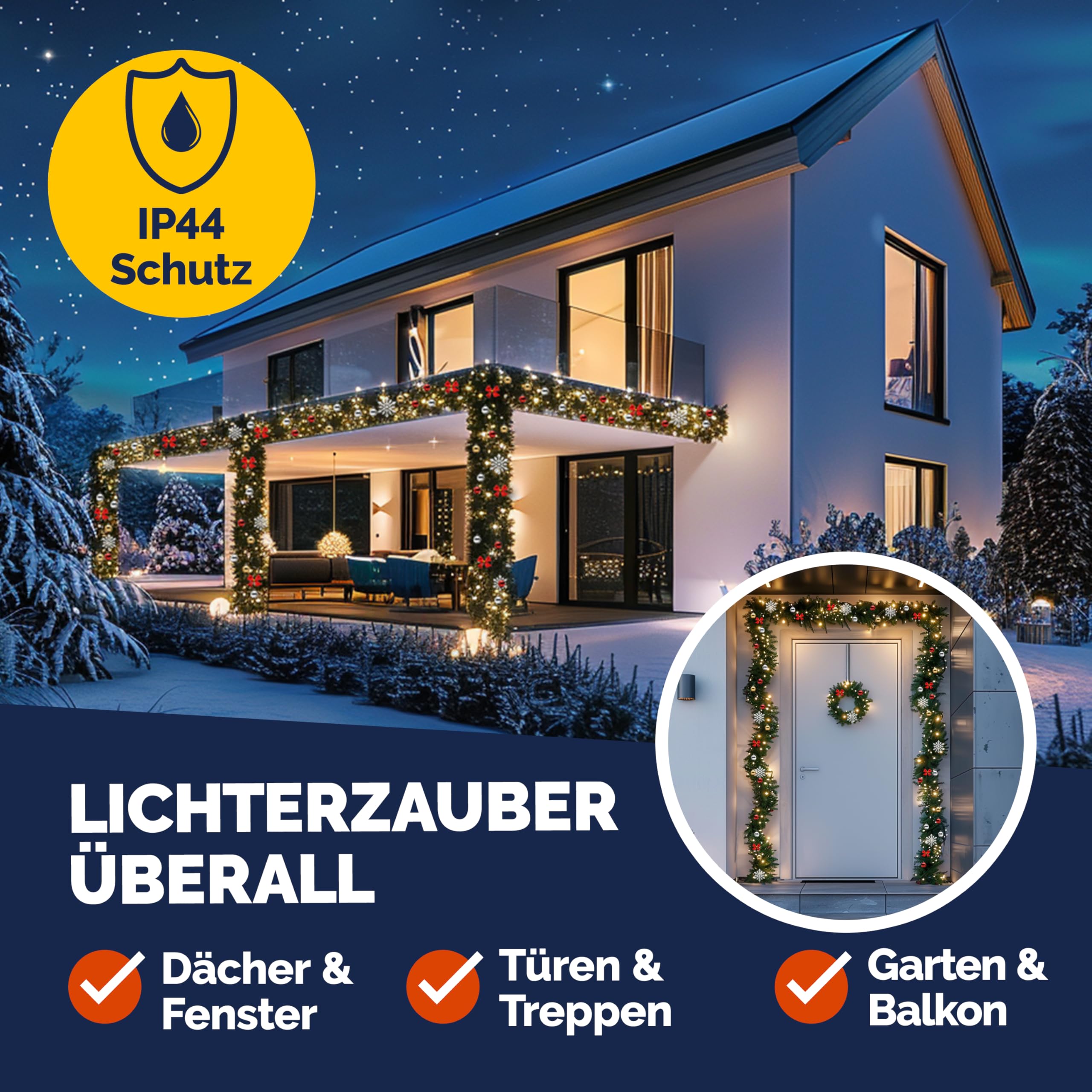 CASARIA Weihnachtsgirlande Beleuchtet Deko Fernbedienung 5m 80 LED Timer Dimmbar 8 Leuchtmodi Außen Weihnachtsdeko Weihnachten Girlande Tannengirlande