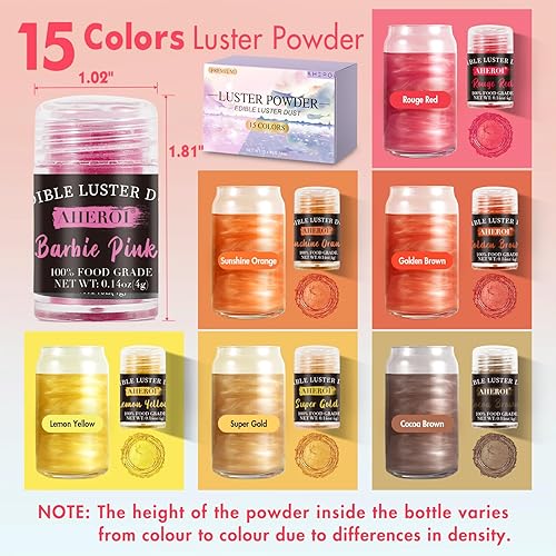 Miniatura 8 de Aheroi Juego de 15 purpurina comestible para bebidas, polvo comestible de grado alimenticio para bebidas, purpurina en polvo para decoración de