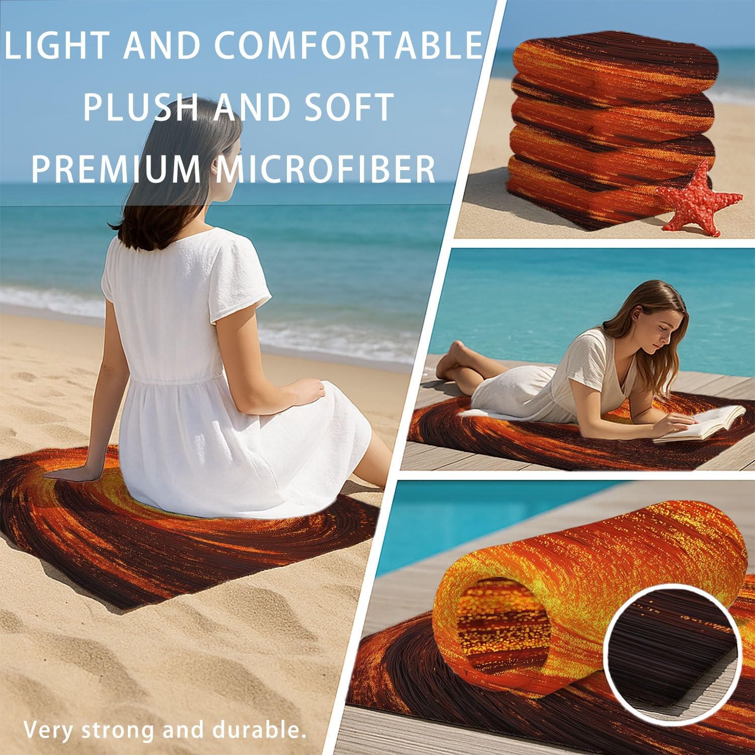 Générique Grande Serviette de Plage 180 x 160 CM,Drap de Plage Microfibre,Couverture de Plage Absorbante Rapide pour Abstrait Feu Flamme Rayures Dynamique Haute Tension Énergétique Fantaisie Moderne