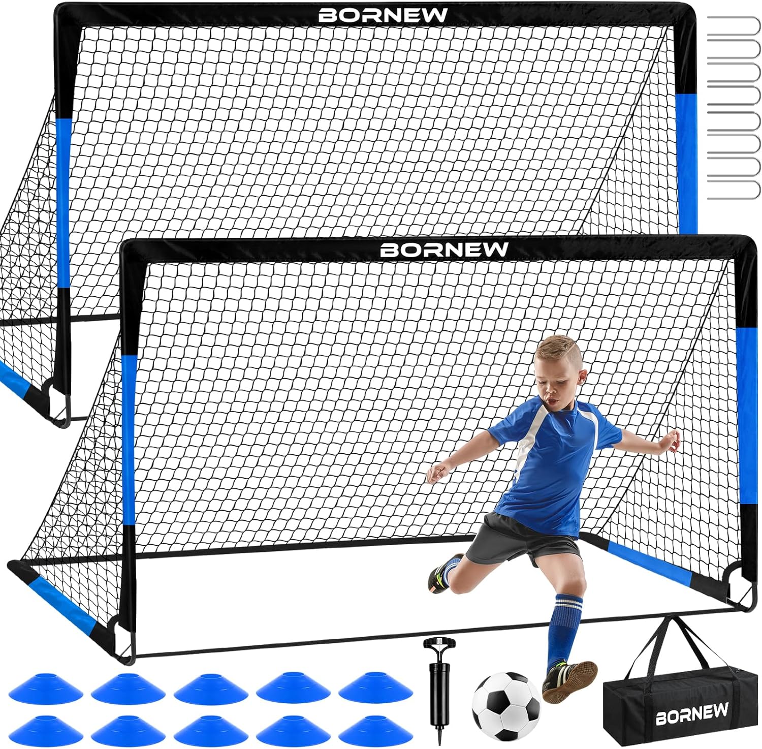 Kids Soccer Goal for Backyard Set - 2 Set of 7X5 / 6X4 ft Toddler Soccer Nets Training Equipment, Soccer Ball, Pop Up Portable Soccer Set for Kids and Youth Games and Training Goals Ages 3-16 Gift