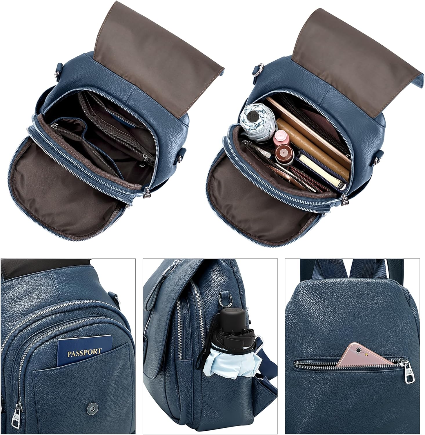 ALTOSY Genuine Leather Backpack for Women Convertible Shoulder Bag with Buckle Flap - Image 6