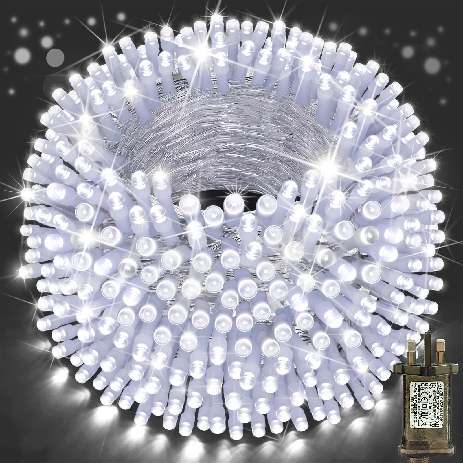 SAUSHENG 600 LED Christmas Tree Lights,30M Indoor Fairy Lights Plug in Cold White Outdoor String Light Waterproof with 8 Modes Timer for Outside Window Wedding Patio Bedroom Xmas Decorations