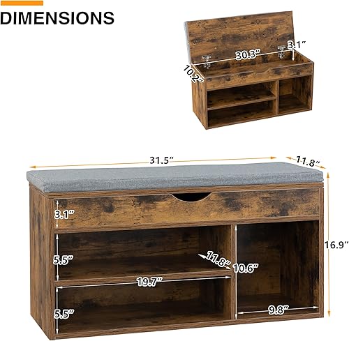 Miniatura 3 de WellFurGeer - Banco de zapatos con almacenamiento, banco de entrada con almacenamiento de zapatos, zapatero con banco, banco de almacenamiento de