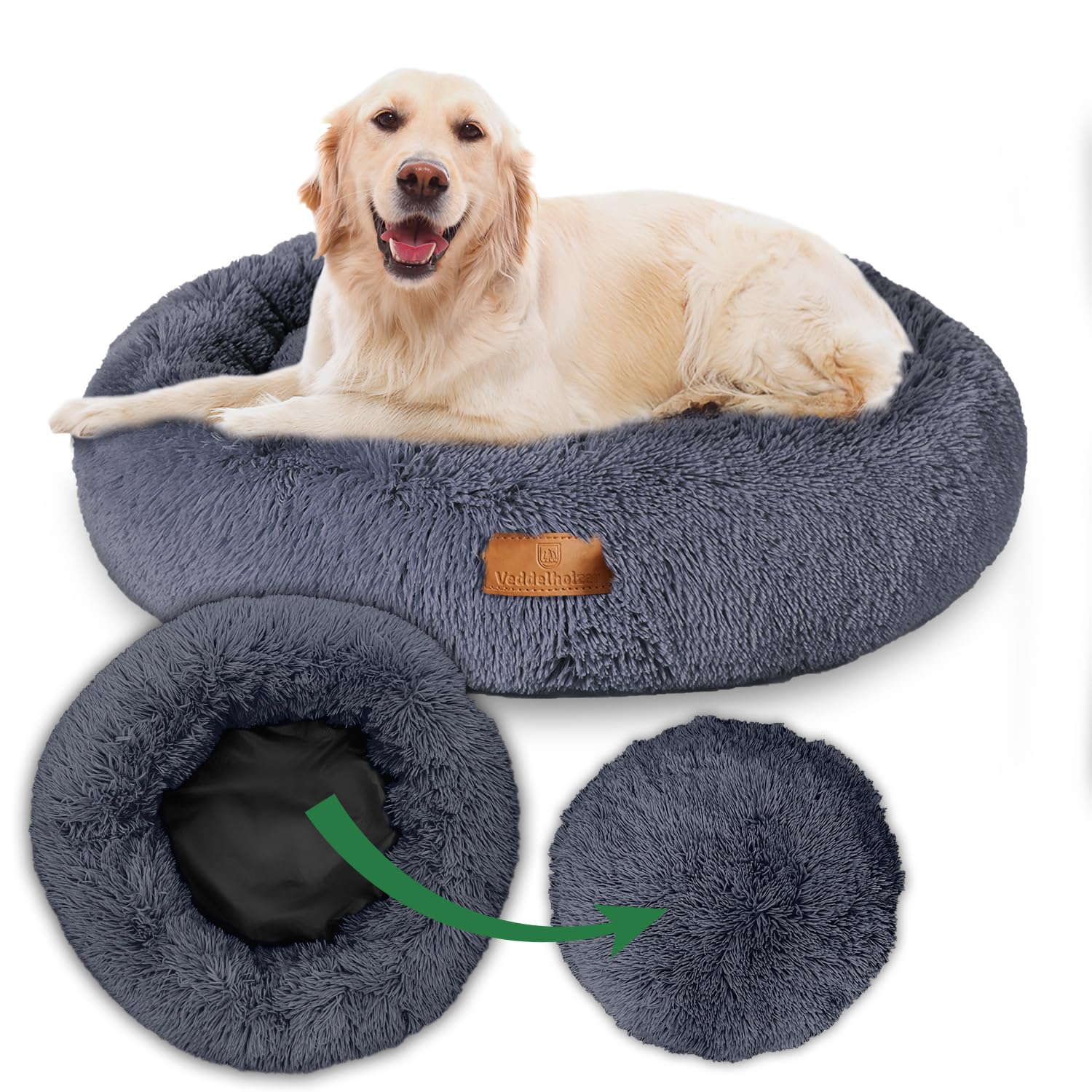 Veddelholzer Hundebett Katzenbett Hundekissen Hundebetten in Mehreren Größen Hundebett große mittelgroße kleine Hunde waschbar in hellgrau und dunkelgrau für alle Hunde & Katzen geeignet