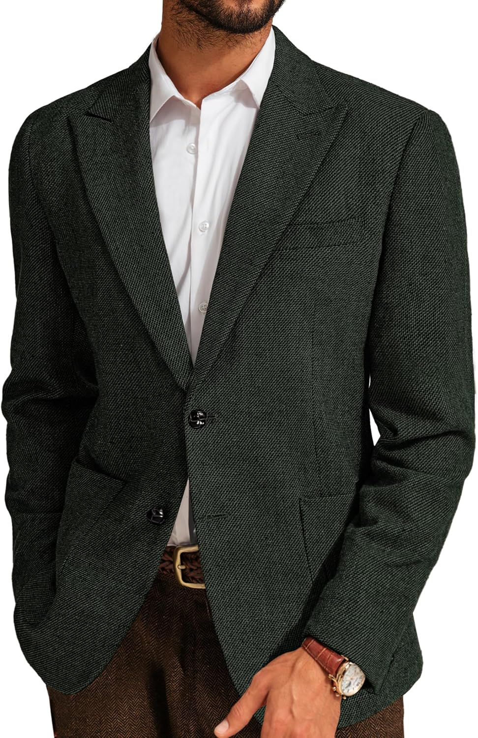 PJ PAUL JONES Mens Herringbone Tweed Sport Coat Vintage Wool Blend Two Button Blazer Jacket with Pockets