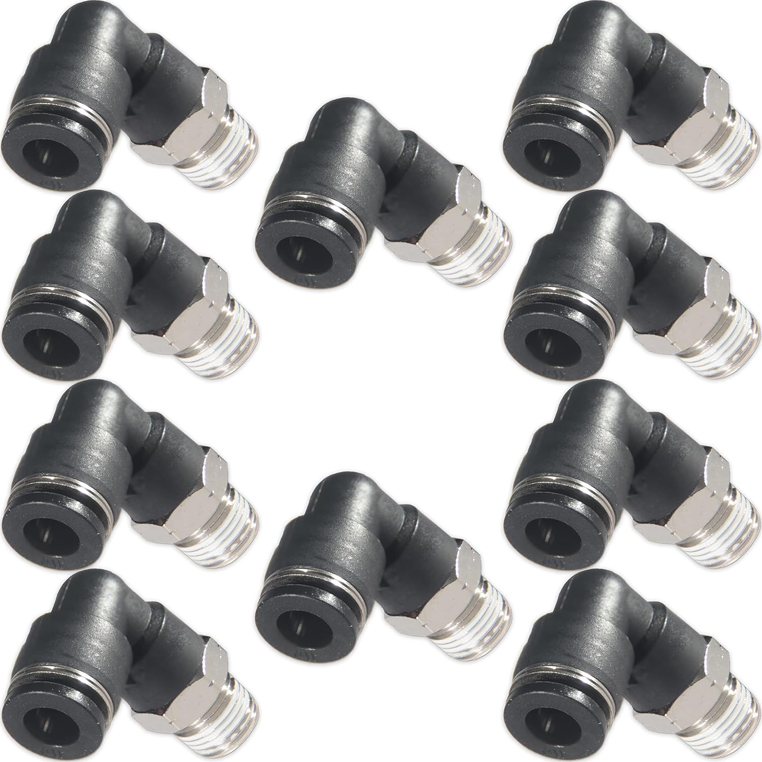 1/4 Air hose fittings, Air fittings Male Elbow 1/4 Inch Tube OD x 1/8 NPT Thread Push to Connect Fitting, PL-1/4-N1 (Pack of 10) (1/4-1/8)