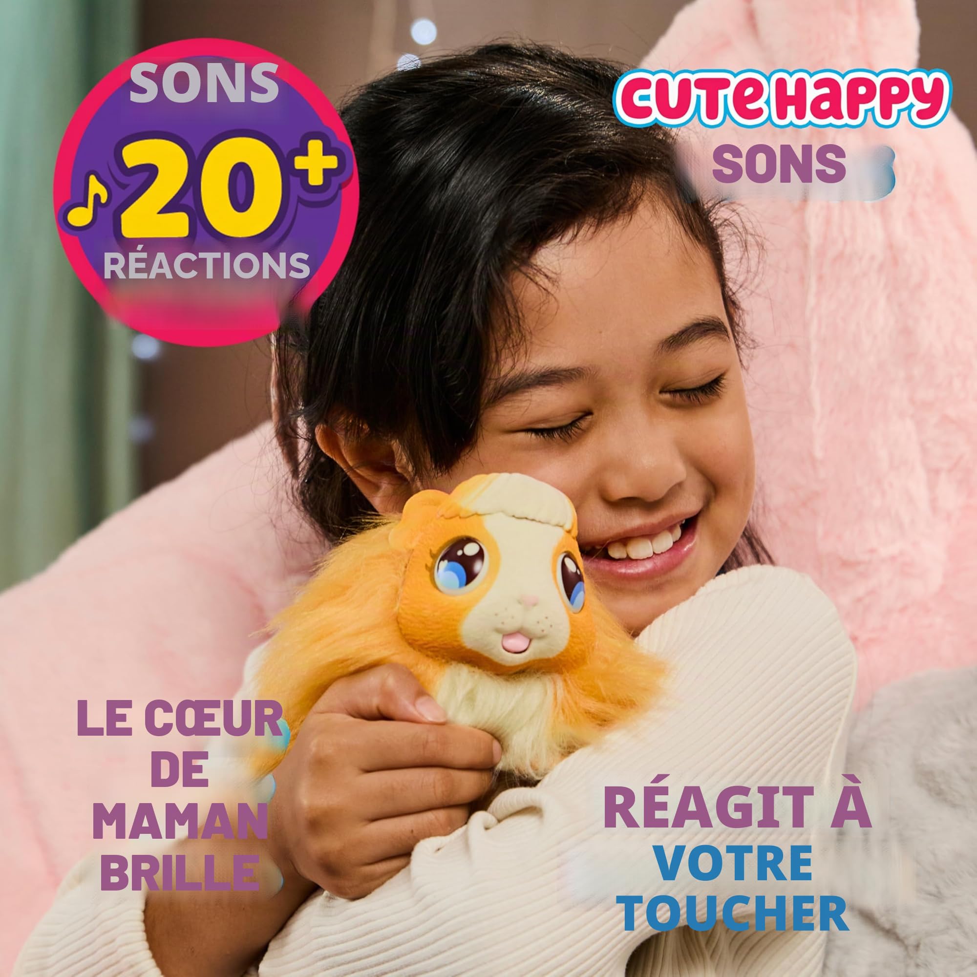 LLP Little Live Pets Mama Surprise Maman Cochon d’Inde Interactive Pelage Doux avec Clapier et 3 Bébés Surprises Sons et Réactions