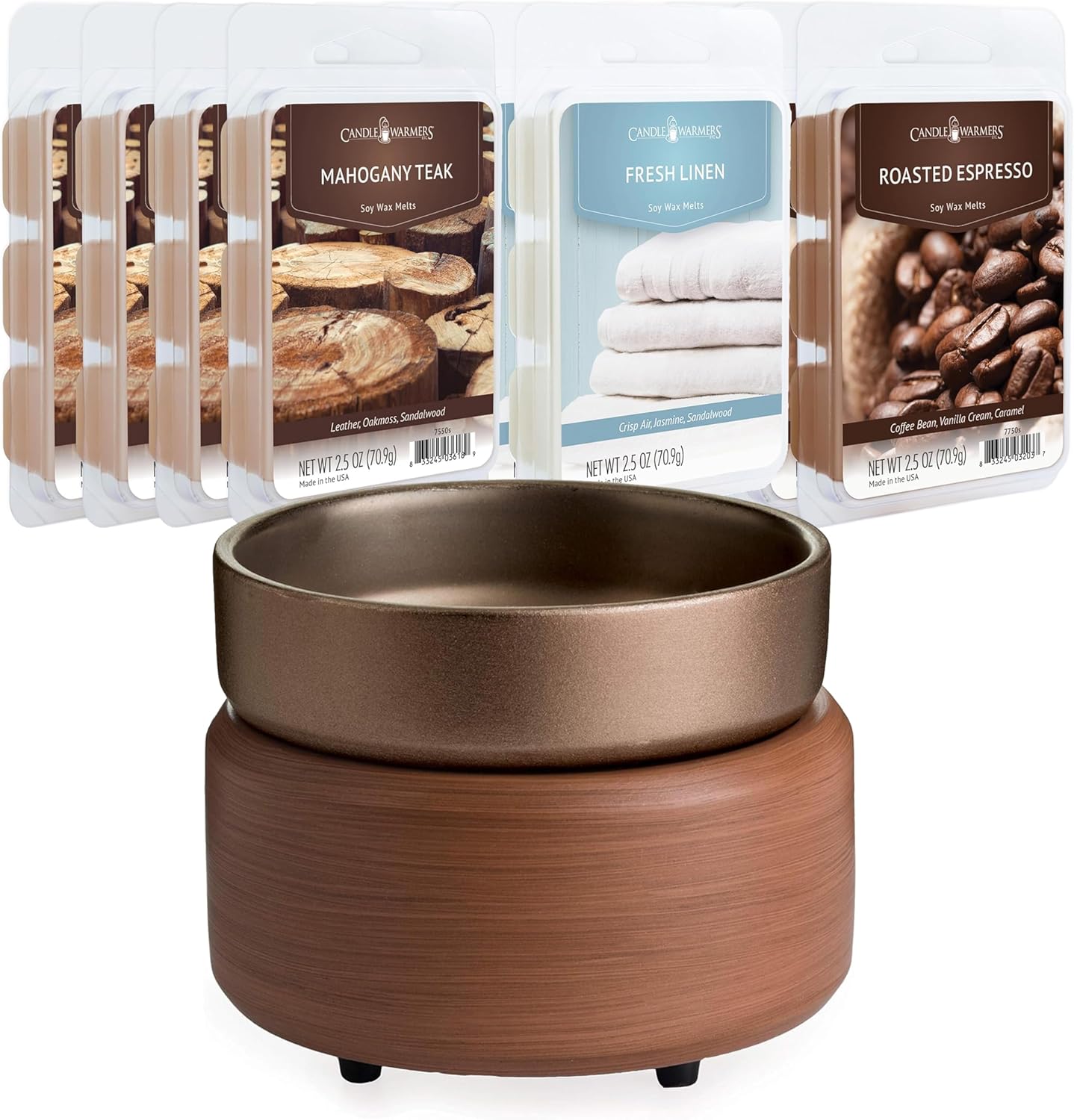 CANDLE WARMERS ETC 2-in-1 Candle and Fragrance Warmer Bundle with Three Classic Wax Melt Fragrances (Pewter Walnut)