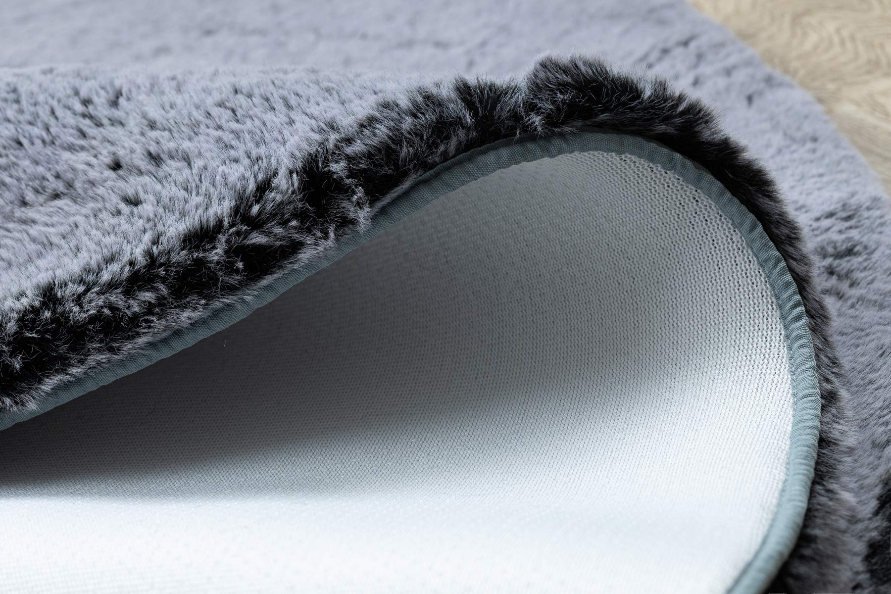 rugsx Tapis Lavable Lapin Shaggy pour la Chambre d'enfants, Le Salon, la Chambre à Coucher, très épais, antidérapant, Noir/Ivoire Cercle 80 cm