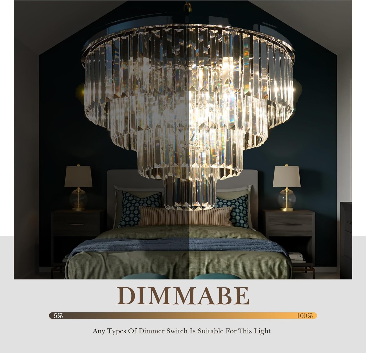 Chrome Crystal Modern Contemporary Chandeliers Pendant Ceiling Light 4-Tier Chandelier Lighting for Dining Room Living Room Bedroom Girls Room 9 Lights Dia 23.6"