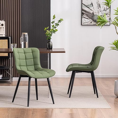 Miniatura 9 de YOUTASTE Juego de 2 sillas de comedor de color verde oliva, tapizadas de piel sintética, modernas, sin brazos, con respaldo de patas de metal,