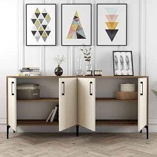 Dmora Credenza Horna 180x35x78h cm Bianco Crema 2 Ripiani 4 Ante, Madia 4 Vani