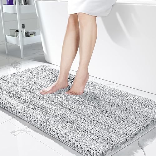 Miniatura 82 de Yimobra Alfombras lavables para baño, alfombra de baño de chenilla súper suave y absorbente para piso y alfombra, alfombra antideslizante de secado