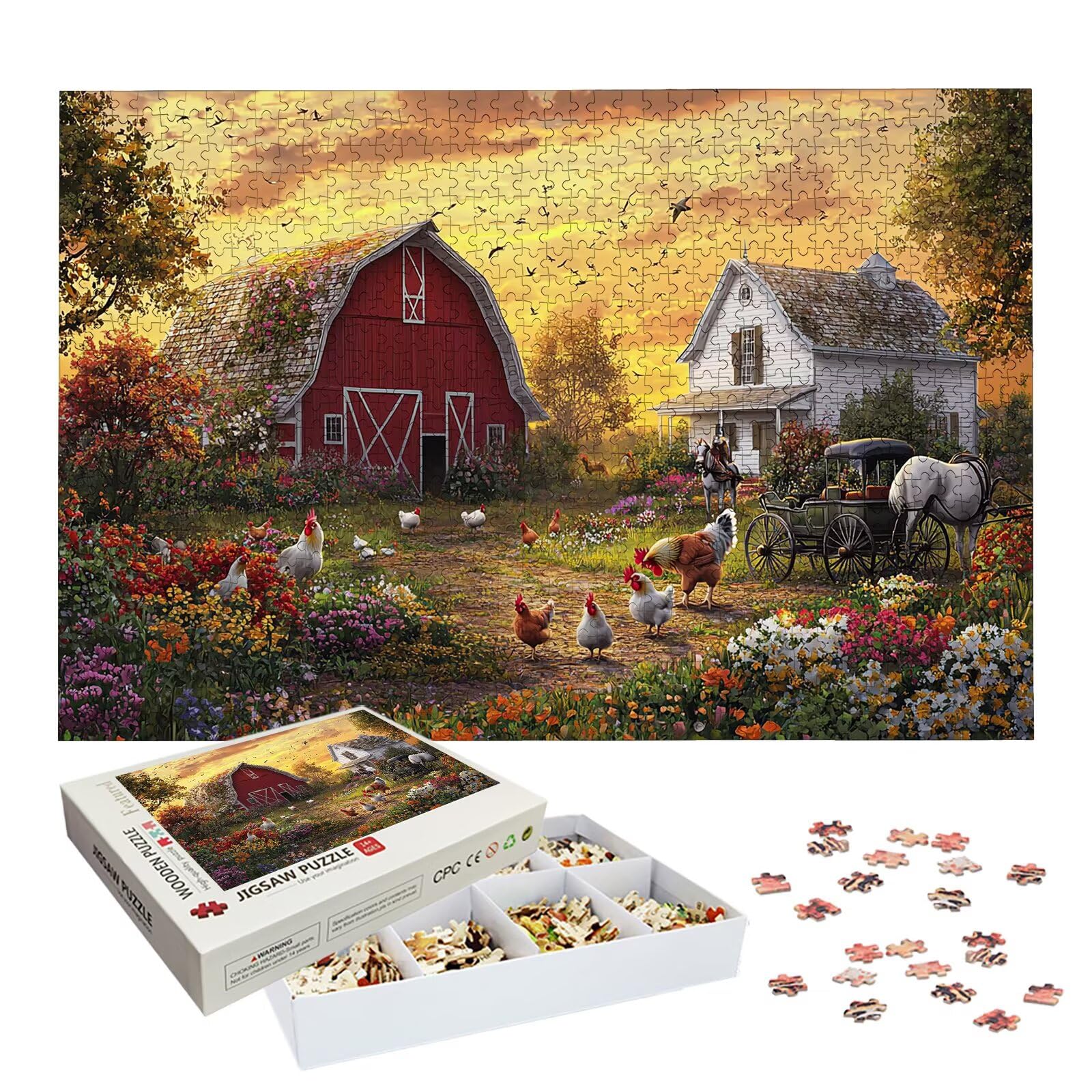 Puzzle 3000 Pièces Ferme, Puzzle 3000 Pièces Adultes et Enfants, Puzzles Bois avec Une Boîte d'emballage Exquise, Jeu Éducatif Puzzles Paysage, Decoration Maison, Cadeau Femme, Cadeau Homme, -7145