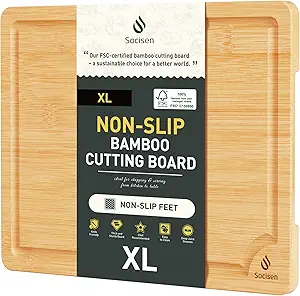 Extra Large Bamboo Board Charcuterie Non Slip Feet Over Sink Wooden Cutting Chopping Board Butcher Block Nice Solid Thick Juice Groove Big Xl XXl xlarge Hardwood Kitchen Counter Organic Meat BBQ Kit