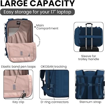 Cabinzero Classic Plus Backpack 42L, Padded Carry On with YKK Zips