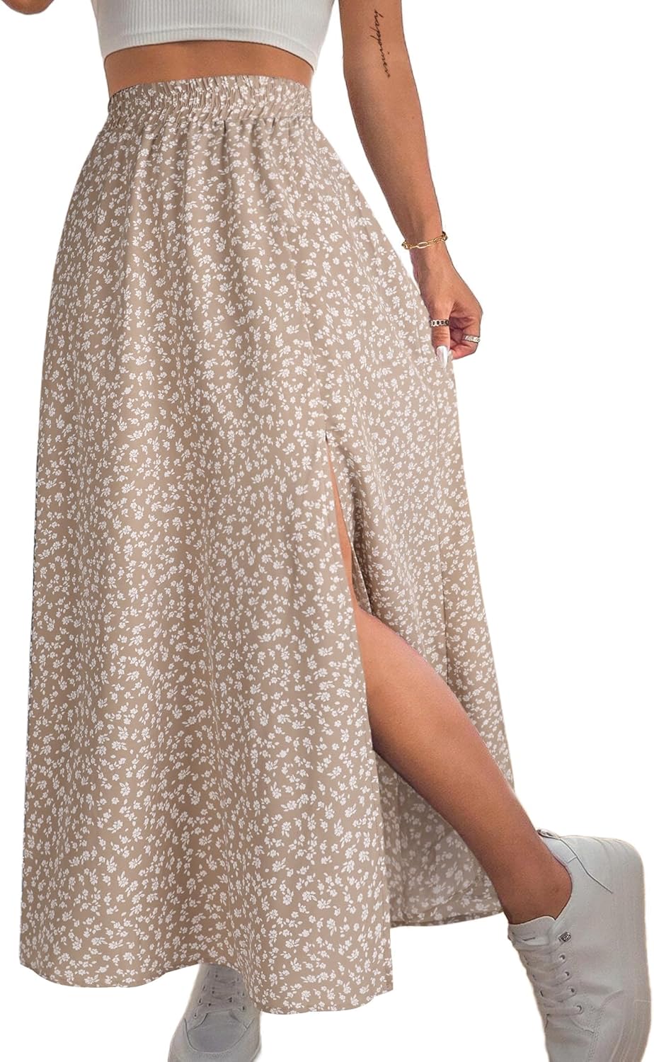 Avanova Women Boho Floral Slit Maxi Skirt Split Thigh High Waisted Long Skirts - Image 3