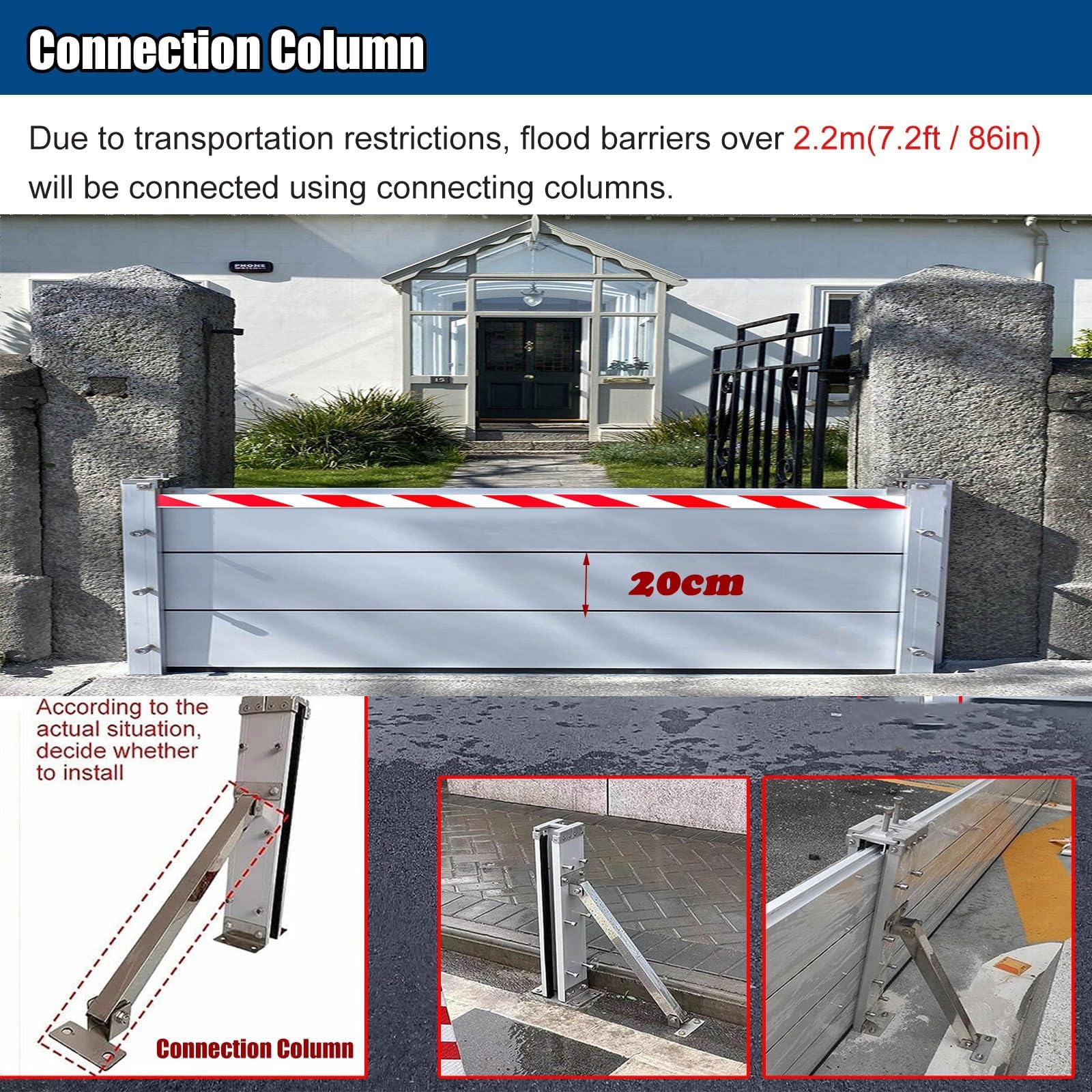 Barrière Anti-inondation Aluminium De 86 96 106 116 126 136 146 156cm Long Réutilisable Batardeau Anti Inondation De 20 40cm High pour Garage Porte(Outside,116 * 20cm)