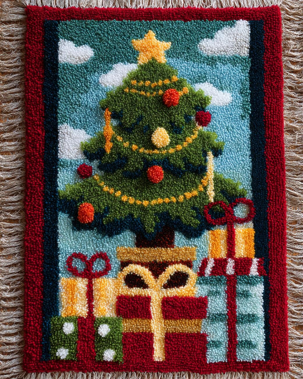 AxiangziK DIY Latch Hook Kit Large Rug Cartoon Christmas Tree Latch Hook Rug Kits for Beginners DIY Needlework Crocheting Tapestry Kit Home Decor 35x46in