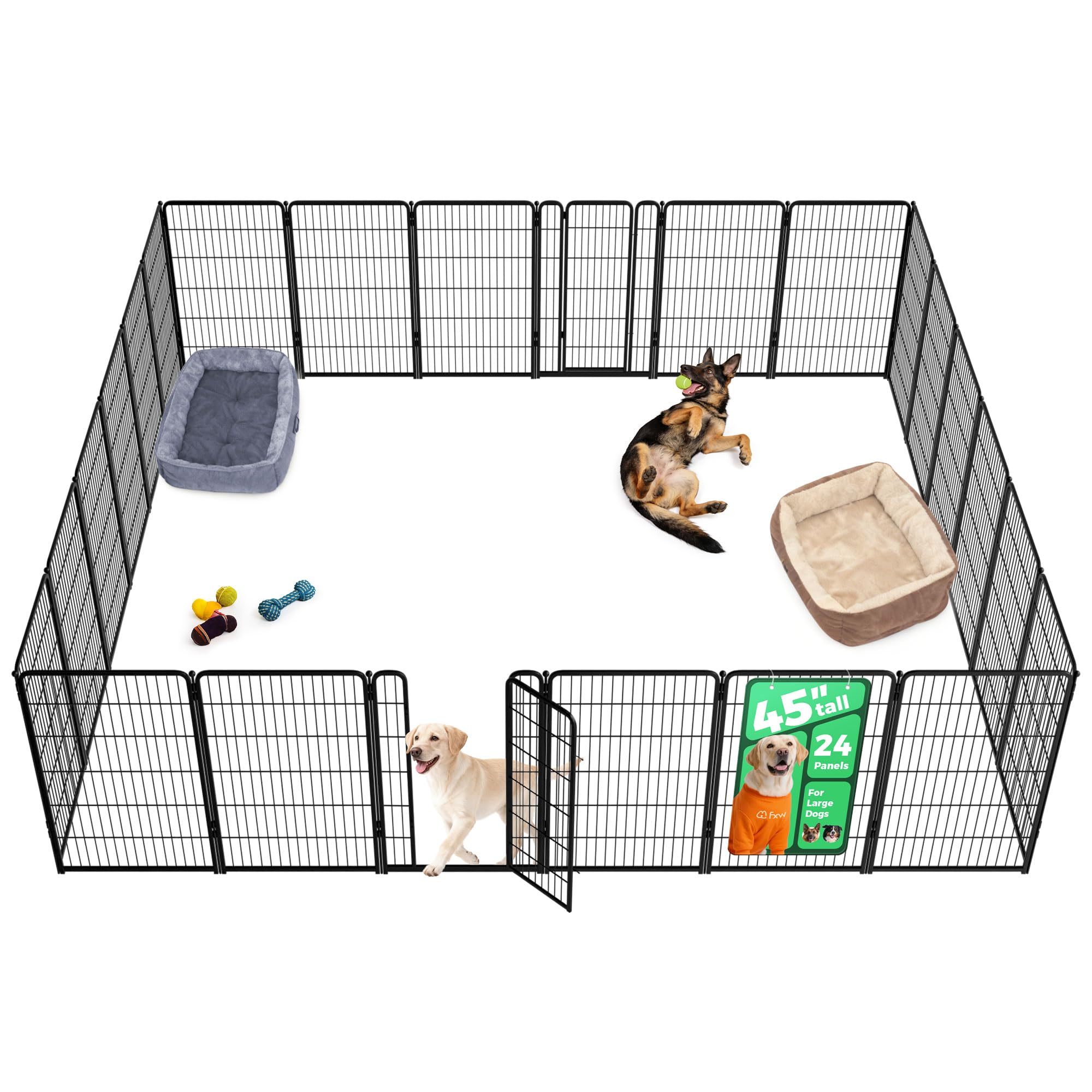FXW Homeplus Unleashed Indoor Dog Playpen - Stress-Free and Safe Play, Heavy Duty 45 Inch 24 Panels Dog Pen for Medium and Large Dogs, Black│Patented