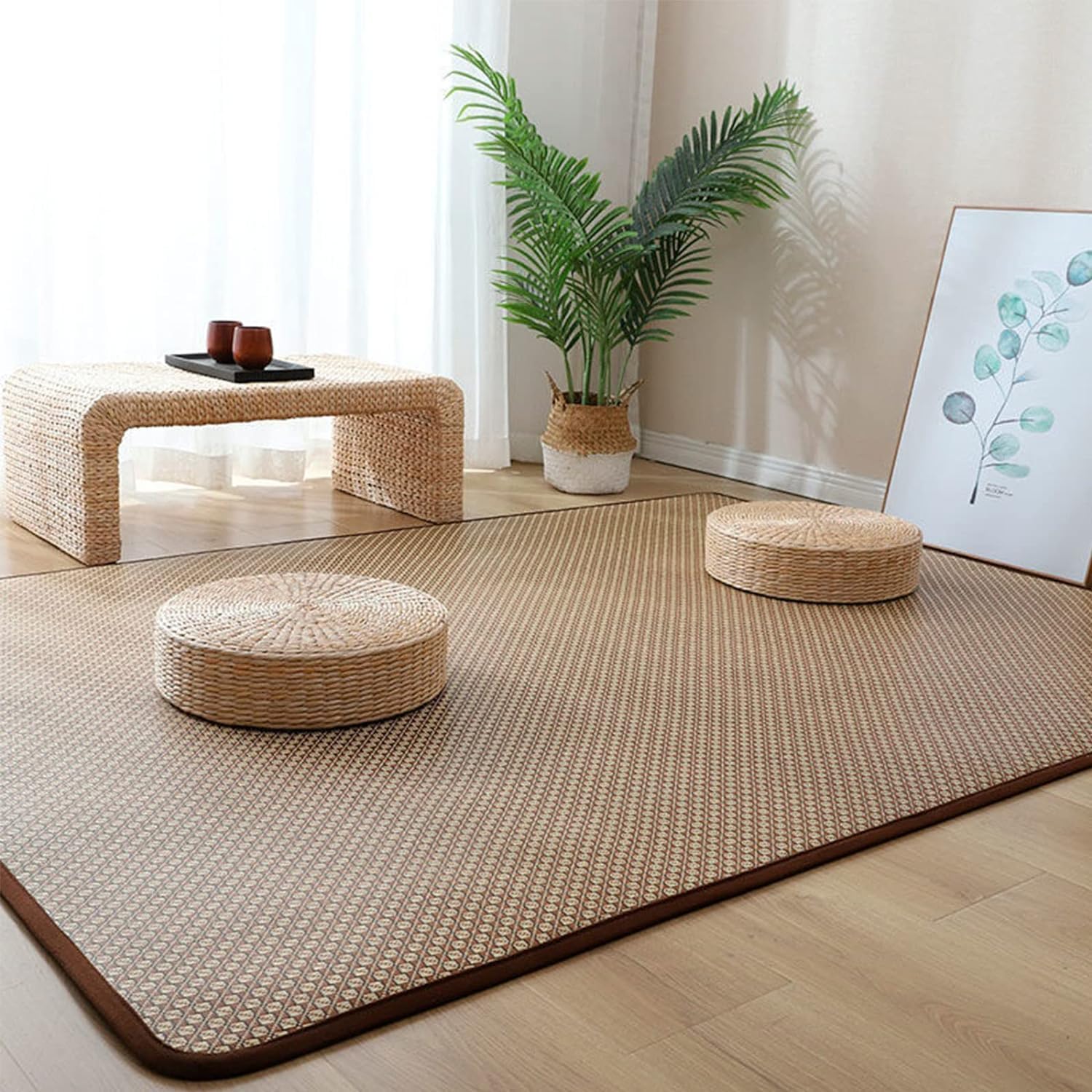 Tapis de Sol en Tatami Japonais, en rotin Naturel, antidérapant, Respirant, Tapis de Sol Pliable d'été, Tapis de Sol d'intérieur pour Salon, Chambre à Coucher, Tapis de Jeu Rampant