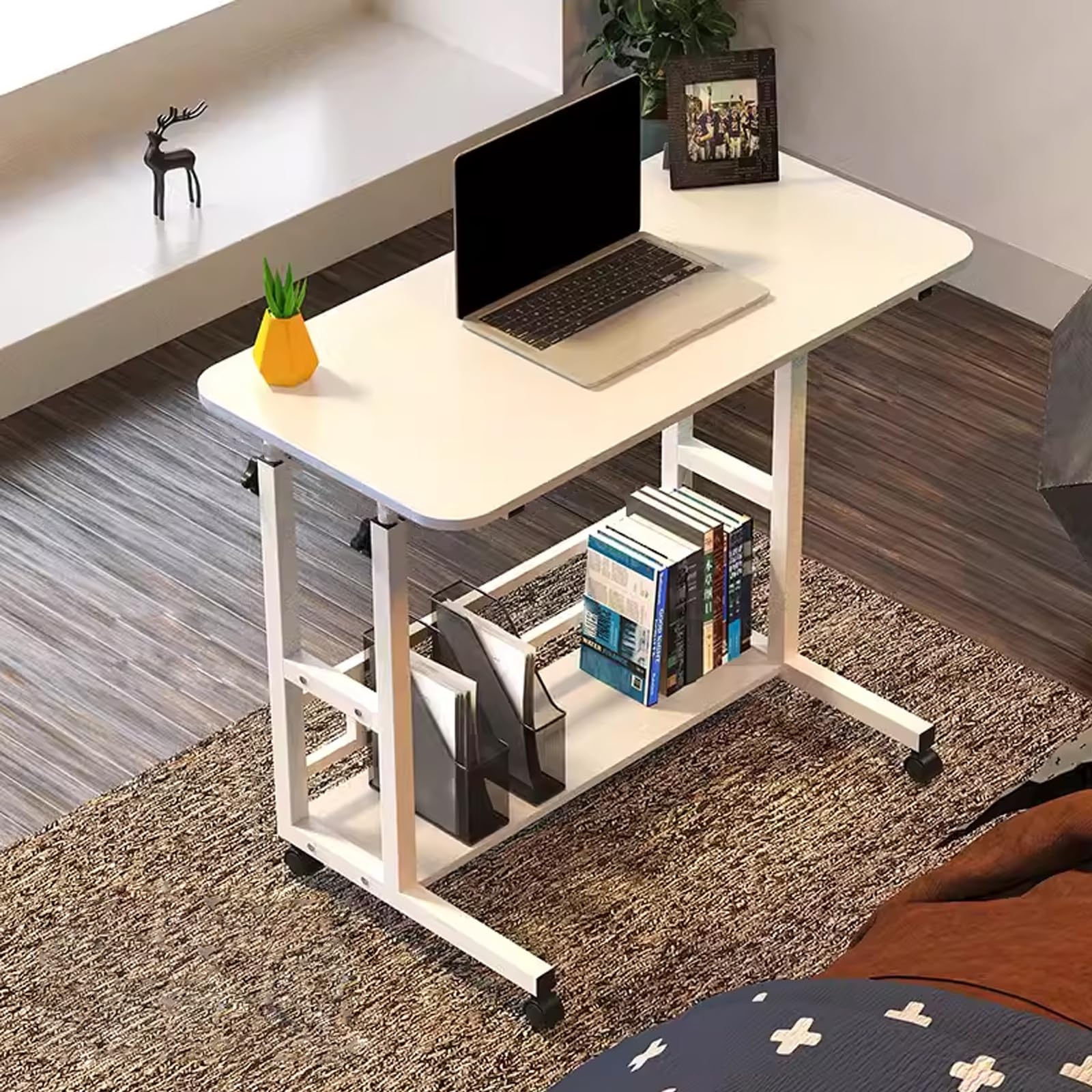 Generico Scrivania Mobile Regolabile in Altezza con vano portaoggetti - Scrivania Portatile per Laptop, Ideale per Ufficio Domestico, Studio o Studenti - Piccola scrivania Mobile su Ruote per Una fac