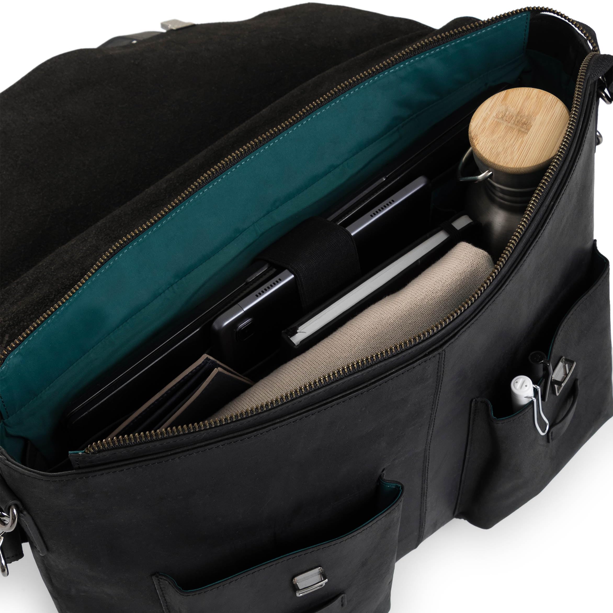 VELEZ Black Leather Messenger Bag for Men and women | Handmade Vintage Briefcase for 17 inch Laptop | Crossbody Work Bag