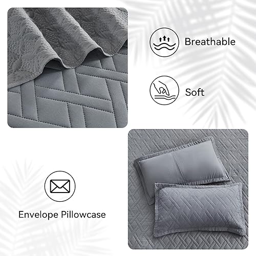 Miniatura 4 de Qucover Colcha tamaño King extragrande de 3 piezas de microfibra suave y ligera, con patrón de diamante, tamaño King ultrasónico con 2 fundas de