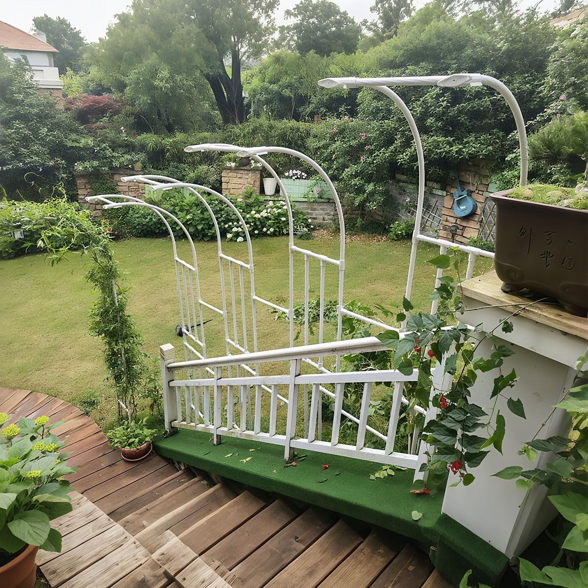 Metall Gartenbogen Rankhilfe für Kletterpflanzen Ade Demi De Roses Monta Wandbild Dekorative Laube 120-300cm Höhenverstellbar Weiß Gartendekor für Außenbereiche