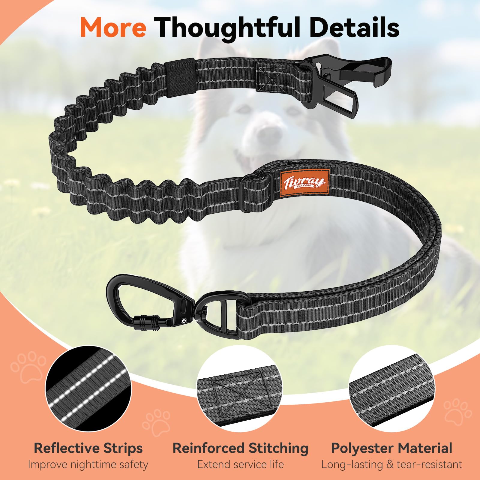 2 pezzi Cinture di Sicurezza per Cani Auto, Guinzaglio Elastico Regolabile con Moschettone e Gancio, Pettorina da Auto Riflettente con Chiusura Rotante a 360° per Animali, Nero