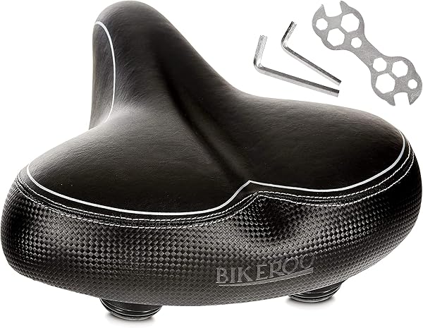 Bikeroo Wide Cruiser Saddle - Comfort Seat Fits Indoor & Outdoor Bicycles - Steel Spring & Elastomer Suspension - Memory