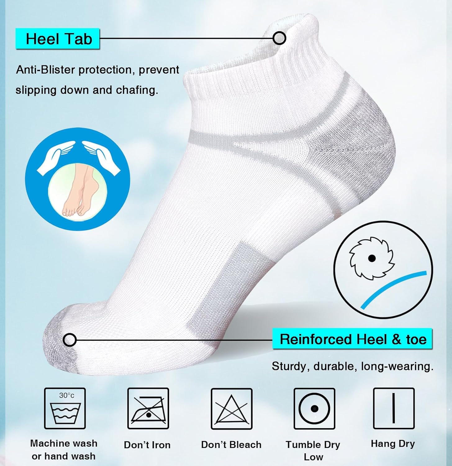 Men's Athletic Cushioned Ankle Socks, Comfort Wicking Anti-Blister Running Sock 5 Pairs - Image 2