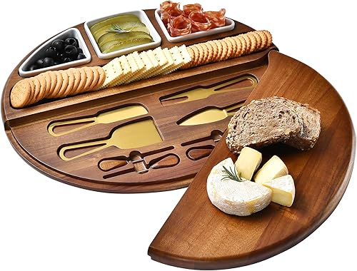 Miniatura 7 de Shanik Tabla de queso de madera de acacia de alta calidad, juego de embutidos grande con madera de corte para servir, ideal para Navidad, bodas,