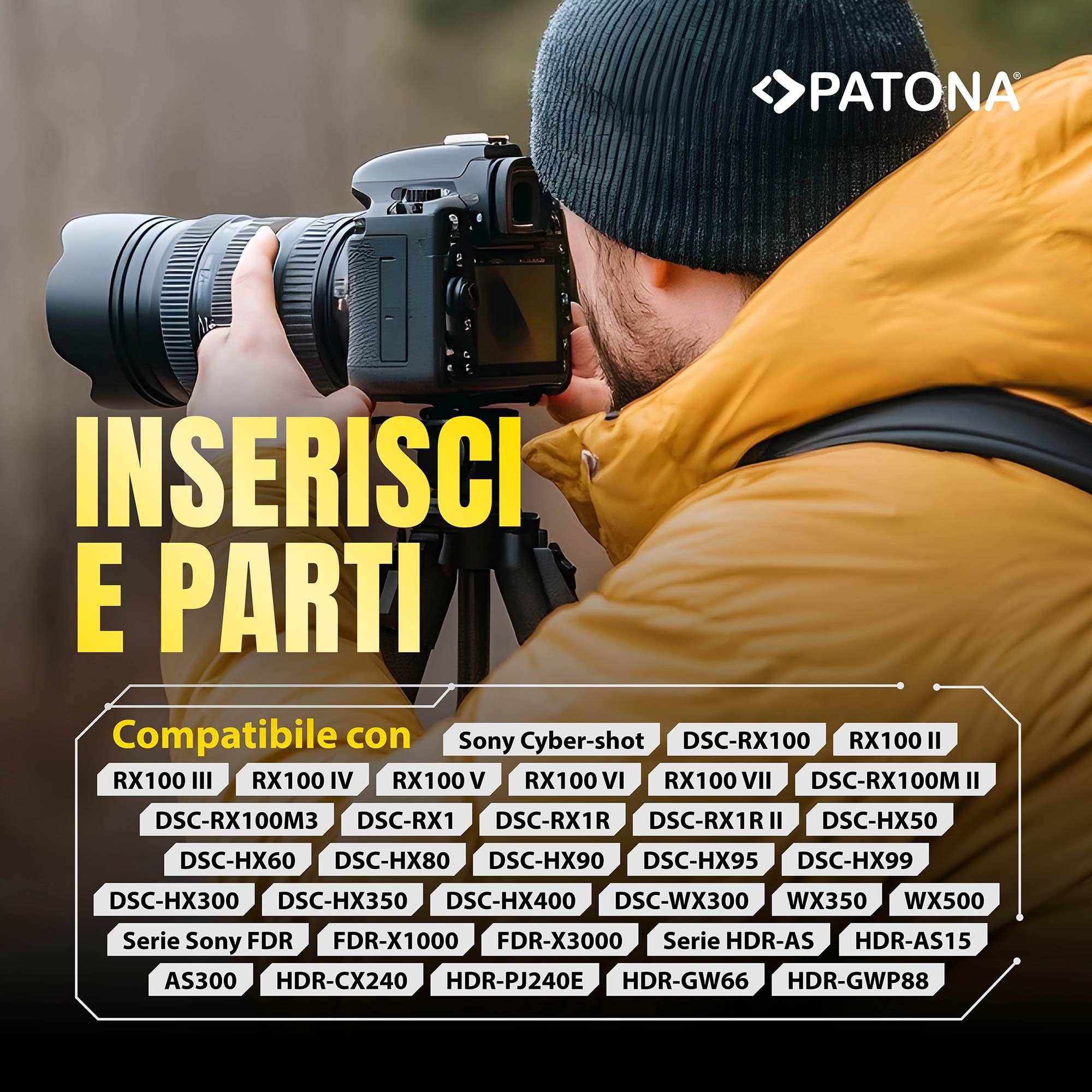 PATONA NP-BX1 Batteria 1000mAh compatibile con Sony CyberShot DSC RX1 RX100 II III IV V VI VII HX50 HX60 HX80 HX90 HX99 HX400V WX300 WX500 HDR AS50 CX240 NPBX1 NP BX1