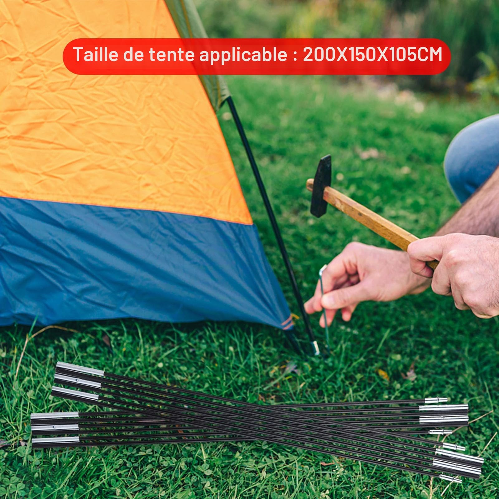 Arceaux De Tente, 2 Pièces Mât De Tente Tige, Poteau De Tente Mât De Tente Accessoires De Remplacement Barre Tige De Support Pliable pour Camping Randonnée
