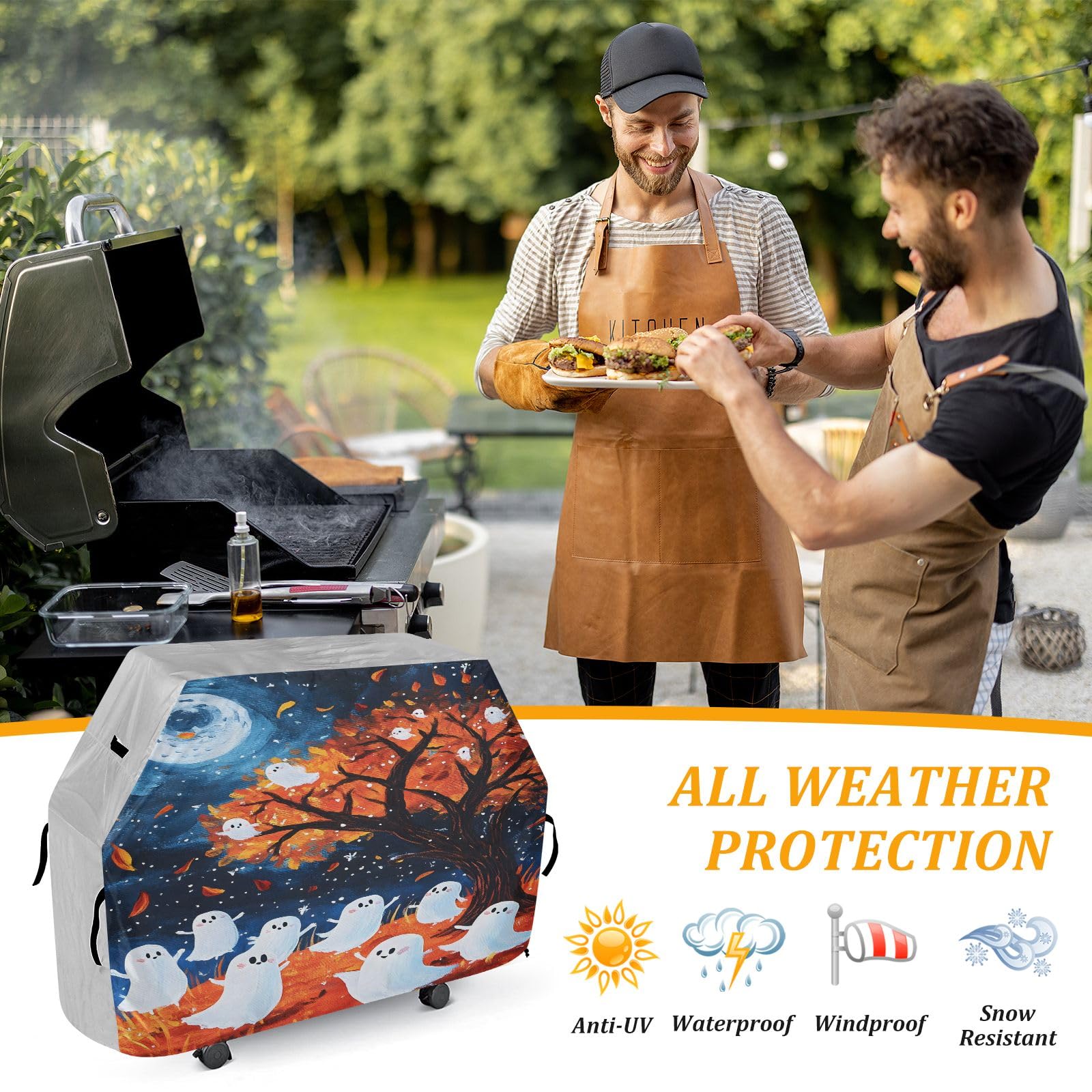 Copertura per barbecue di alta qualità, impermeabile, resistente allo sbiadimento, resistente, adatta per griglie fino a 25 in Ghosts Moon
